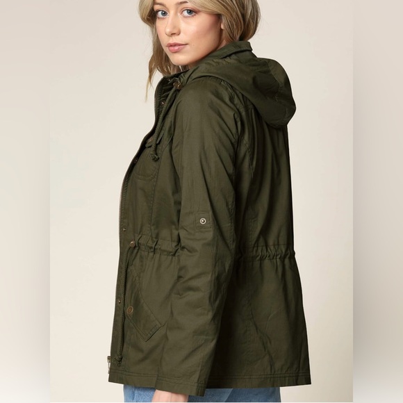 Women Casual Military Jacket Safari Utility Lightweight Detachable Hoodie - Picture 3 of 6